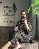 2 Pcs Women’s Stitched Petal Print Linen Casual Wear For Women